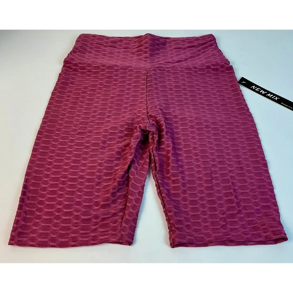 NEW MIX Mauve Honeycomb Textured Workout Tank Top &‎ Biker Shorts Set Size S/M